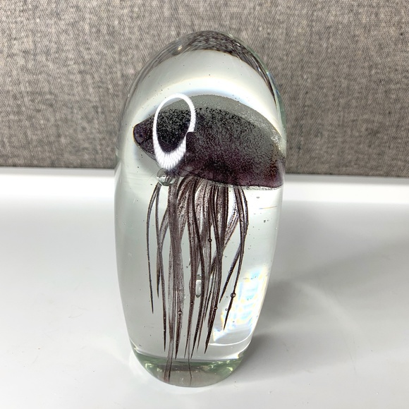 Art Glass Black Tropical Jellyfish Paperweight Collectible - Picture 1 of 5